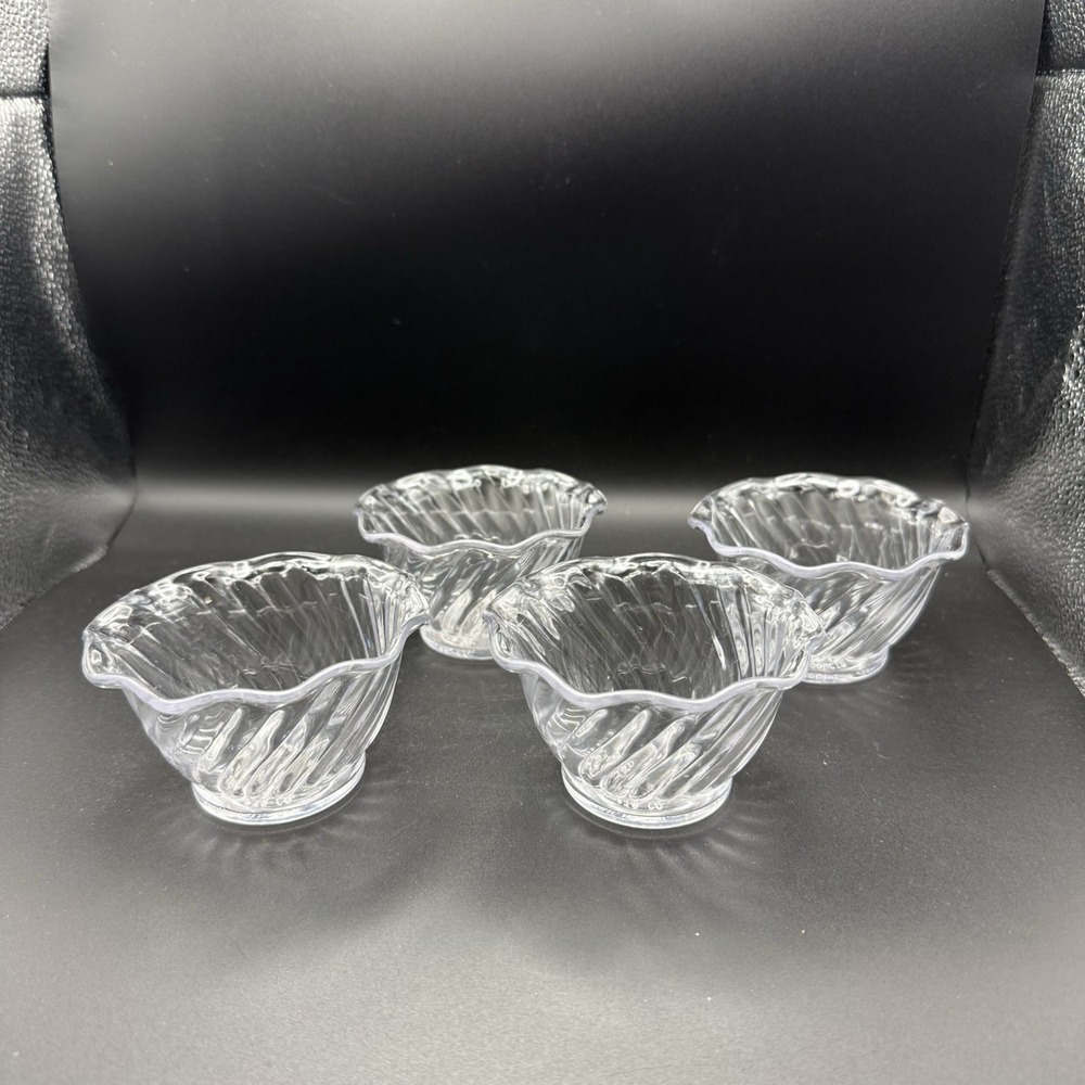 Vintage Gessner 0345 Clear SAN Plastic Swirl 5oz Dessert Bowls 4 Break Resistant
